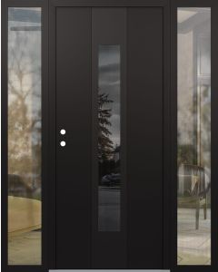 DIAMOND A1 64" X 80" BLACK/BLACK MIRRORED GLASS PANEL BLACK RHI WITH 2 SIDELITES CLEAR GLASS
