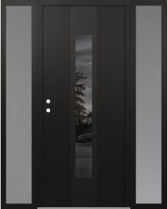 DIAMOND A1 64" X 80" BLACK/BLACK MIRRORED GLASS PANEL BLACK RHI WITH 2 SIDELITES FROSTED GLASS