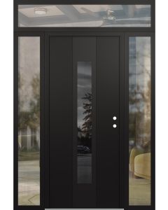 DIAMOND A1 64" X 96" BLACK/BLACK MIRRORED GLASS PANEL BLACK LHI WITH 2 SIDELITES AND TRANSOM CLEAR GLASS