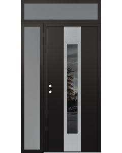 DIAMOND A1 48" X 96" BLACK/BLACK MIRRORED GLASS PANEL STAINLESS STEEL RHI WITH SIDELITE AND TRANSOM FROSTED GLASS