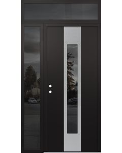 DIAMOND A1 52" X 96" BLACK/BLACK MIRRORED GLASS PANEL STAINLESS STEEL RHI WITH SIDELITE AND TRANSOM MIRRORED GLASS