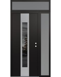 DIAMOND A1 48" X 96" BLACK/BLACK MIRRORED GLASS PANEL STAINLESS STEEL LHI WITH SIDELITE AND TRANSOM FROSTED GLASS