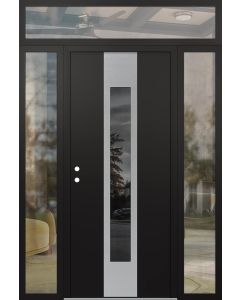 DIAMOND A1 60" X 96" BLACK/BLACK MIRRORED GLASS PANEL STAINLESS STEEL RHI WITH 2 SIDELITES AND TRANSOM CLEAR GLASS