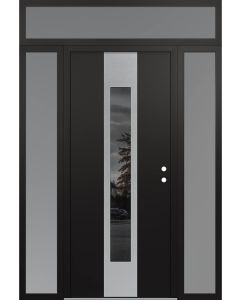DIAMOND A1 60" X 96" BLACK/BLACK MIRRORED GLASS PANEL STAINLESS STEEL LHI WITH 2 SIDELITES AND TRANSOM FROSTED GLASS