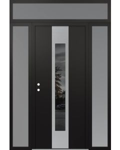 DIAMOND A1 64" X 96" BLACK/BLACK MIRRORED GLASS PANEL STAINLESS STEEL RHI WITH 2 SIDELITES AND TRANSOM FROSTED GLASS
