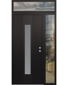 DIAMOND A1 48" X 96" BLACK/WHITE FROSTED GLASS PANEL BLACK LHI WITH SIDELITE AND TRANSOM CLEAR GLASS