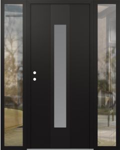 DIAMOND A1 68" X 80" BLACK/WHITE FROSTED GLASS PANEL BLACK RHI WITH 2 SIDELITES CLEAR GLASS
