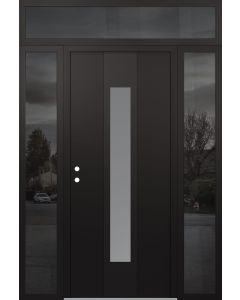DIAMOND A1 68" X 96" BLACK/WHITE FROSTED GLASS PANEL BLACK RHI WITH 2 SIDELITES AND TRANSOM MIRRORED GLASS
