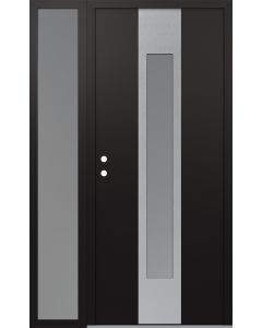 DIAMOND A1 52" X 80" BLACK/WHITE FROSTED GLASS PANEL STAINLESS STEEL RHI WITH SIDELITE FROSTED GLASS