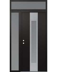 DIAMOND A1 52" X 96" BLACK/WHITE FROSTED GLASS PANEL STAINLESS STEEL RHI WITH SIDELITE AND TRANSOM FROSTED GLASS