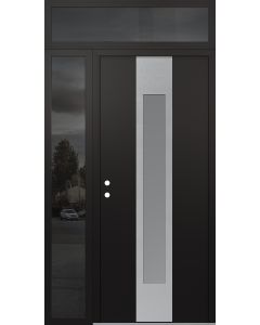 DIAMOND A1 48" X 96" BLACK/WHITE FROSTED GLASS PANEL STAINLESS STEEL RHI WITH SIDELITE AND TRANSOM MIRRORED GLASS