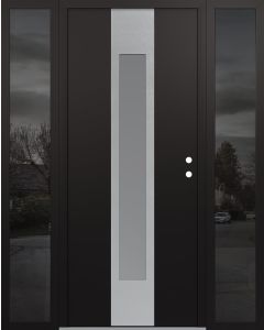 DIAMOND A1 68" X 80" BLACK/WHITE FROSTED GLASS PANEL STAINLESS STEEL LHI WITH 2 SIDELITES MIRRORED GLASS