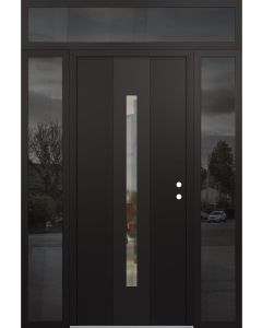 DIAMOND A2 60" X 96" BLACK/BLACK CLEAR GLASS PANEL BLACK LHI WITH 2 SIDELITES AND TRANSOM MIRRORED GLASS