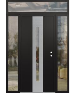 DIAMOND A2 68" X 96" BLACK/BLACK CLEAR GLASS PANEL STAINLESS STEEL LHI WITH 2 SIDELITES AND TRANSOM CLEAR GLASS