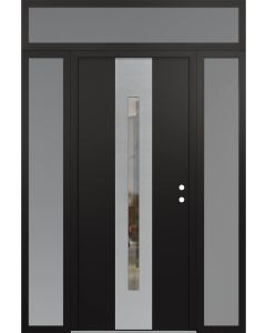 DIAMOND A2 68" X 96" BLACK/BLACK CLEAR GLASS PANEL STAINLESS STEEL LHI WITH 2 SIDELITES AND TRANSOM FROSTED GLASS
