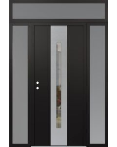 DIAMOND A2 68" X 96" BLACK/BLACK CLEAR GLASS PANEL STAINLESS STEEL RHI WITH 2 SIDELITES AND TRANSOM FROSTED GLASS