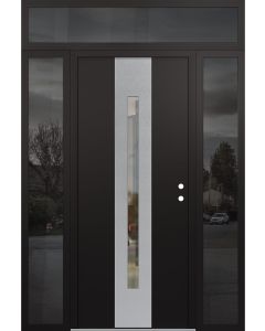 DIAMOND A2 60" X 96" BLACK/BLACK CLEAR GLASS PANEL STAINLESS STEEL LHI WITH 2 SIDELITES AND TRANSOM MIRRORED GLASS