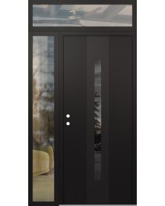 DIAMOND A2 48" X 96" BLACK/BLACK MIRRORED GLASS PANEL BLACK RHI WITH SIDELITE AND TRANSOM CLEAR GLASS