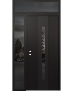 DIAMOND A2 50" X 96" BLACK/BLACK MIRRORED GLASS PANEL BLACK RHI WITH SIDELITE AND TRANSOM MIRRORED GLASS