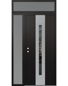 DIAMOND A2 52" X 96" BLACK/BLACK MIRRORED GLASS PANEL STAINLESS STEEL RHI WITH SIDELITE AND TRANSOM FROSTED GLASS
