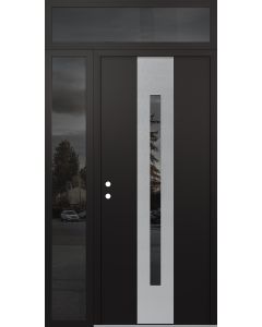 DIAMOND A2 48" X 96" BLACK/BLACK MIRRORED GLASS PANEL STAINLESS STEEL RHI WITH SIDELITE AND TRANSOM MIRRORED GLASS