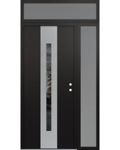 DIAMOND A2 52" X 96" BLACK/BLACK MIRRORED GLASS PANEL STAINLESS STEEL LHI WITH SIDELITE AND TRANSOM FROSTED GLASS