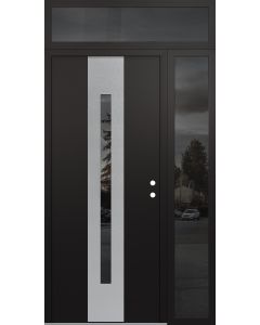 DIAMOND A2 48" X 96" BLACK/BLACK MIRRORED GLASS PANEL STAINLESS STEEL LHI WITH SIDELITE AND TRANSOM MIRRORED GLASS