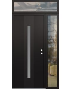 DIAMOND A2 50" X 96" BLACK/WHITE FROSTED GLASS PANEL BLACK LHI WITH SIDELITE AND TRANSOM CLEAR GLASS