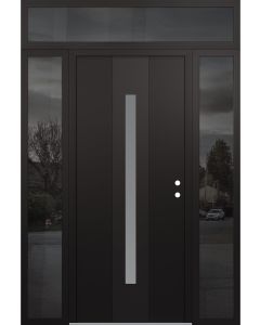 DIAMOND A2 68" X 96" BLACK/WHITE FROSTED GLASS PANEL BLACK LHI WITH 2 SIDELITES AND TRANSOM MIRRORED GLASS