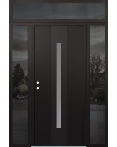 DIAMOND A2 68" X 96" BLACK/WHITE FROSTED GLASS PANEL BLACK RHI WITH 2 SIDELITES AND TRANSOM MIRRORED GLASS