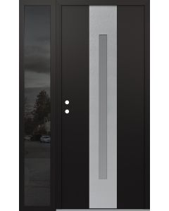 DIAMOND A2 52" X 80" BLACK/WHITE FROSTED GLASS PANEL STAINLESS STEEL RHI WITH SIDELITE MIRRORED GLASS
