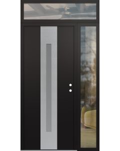 DIAMOND A2 52" X 96" BLACK/WHITE FROSTED GLASS PANEL STAINLESS STEEL LHI WITH SIDELITE AND TRANSOM CLEAR GLASS