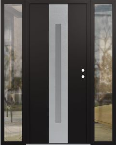 DIAMOND A2 64" X 80" BLACK/WHITE FROSTED GLASS PANEL STAINLESS STEEL LHI WITH 2 SIDELITES CLEAR GLASS