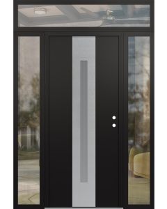 DIAMOND A2 64" X 96" BLACK/WHITE FROSTED GLASS PANEL STAINLESS STEEL LHI WITH 2 SIDELITES AND TRANSOM CLEAR GLASS