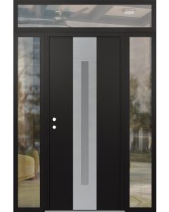 DIAMOND A2 64" X 96" BLACK/WHITE FROSTED GLASS PANEL STAINLESS STEEL RHI WITH 2 SIDELITES AND TRANSOM CLEAR GLASS