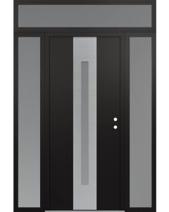 DIAMOND A2 60" X 96" BLACK/WHITE FROSTED GLASS PANEL STAINLESS STEEL LHI WITH 2 SIDELITES AND TRANSOM FROSTED GLASS