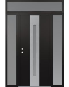 DIAMOND A2 64" X 96" BLACK/WHITE FROSTED GLASS PANEL STAINLESS STEEL RHI WITH 2 SIDELITES AND TRANSOM FROSTED GLASS