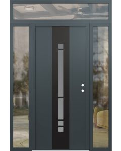 DIAMOND A3 64" X 96" ANTHRACITE/ANTHRACITE FROSTED GLASS PANEL BLACK LHI WITH 2 SIDELITES AND TRANSOM CLEAR GLASS