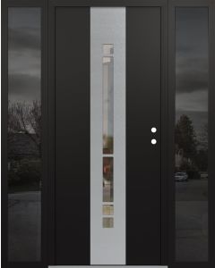 DIAMOND A3 64" X 80" BLACK/BLACK CLEAR GLASS PANEL STAINLESS STEEL LHI WITH 2 SIDELITES MIRRORED GLASS