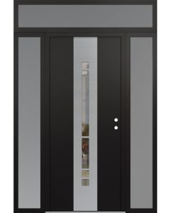 DIAMOND A3 68" X 96" BLACK/BLACK CLEAR GLASS PANEL STAINLESS STEEL LHI WITH 2 SIDELITES AND TRANSOM FROSTED GLASS