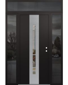 DIAMOND A3 60" X 96" BLACK/BLACK CLEAR GLASS PANEL STAINLESS STEEL LHI WITH 2 SIDELITES AND TRANSOM MIRRORED GLASS