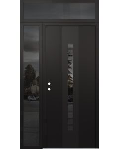 DIAMOND A3 48" X 96" BLACK/BLACK MIRRORED GLASS PANEL BLACK RHI WITH SIDELITE AND TRANSOM MIRRORED GLASS