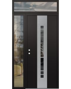 DIAMOND A3 48" X 96" BLACK/BLACK MIRRORED GLASS PANEL STAINLESS STEEL RHI WITH SIDELITE AND TRANSOM CLEAR GLASS