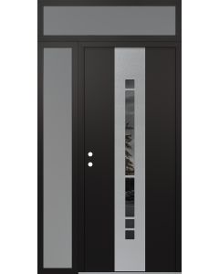 DIAMOND A3 52" X 96" BLACK/BLACK MIRRORED GLASS PANEL STAINLESS STEEL RHI WITH SIDELITE AND TRANSOM FROSTED GLASS