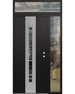 DIAMOND A3 52" X 96" BLACK/BLACK MIRRORED GLASS PANEL STAINLESS STEEL LHI WITH SIDELITE AND TRANSOM CLEAR GLASS