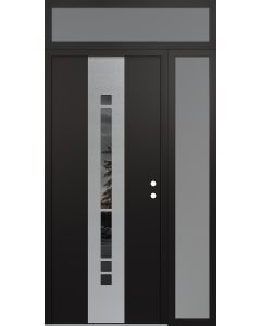 DIAMOND A3 52" X 96" BLACK/BLACK MIRRORED GLASS PANEL STAINLESS STEEL LHI WITH SIDELITE AND TRANSOM FROSTED GLASS