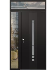 DIAMOND A3 50" X 96" BLACK/WHITE FROSTED GLASS PANEL BLACK RHI WITH SIDELITE AND TRANSOM CLEAR GLASS