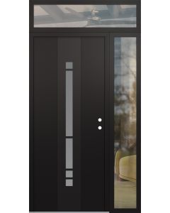 DIAMOND A3 50" X 96" BLACK/WHITE FROSTED GLASS PANEL BLACK LHI WITH SIDELITE AND TRANSOM CLEAR GLASS