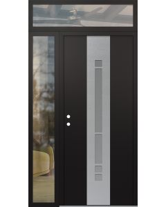 DIAMOND A3 50" X 96" BLACK/WHITE FROSTED GLASS PANEL STAINLESS STEEL RHI WITH SIDELITE AND TRANSOM CLEAR GLASS