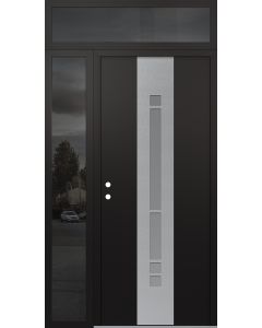 DIAMOND A3 50" X 96" BLACK/WHITE FROSTED GLASS PANEL STAINLESS STEEL RHI WITH SIDELITE AND TRANSOM MIRRORED GLASS